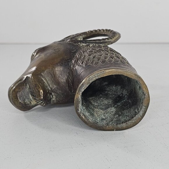 Vintage Horned Serpent Ram Goat Head Finnial Candle Snuffer Brass Pima Story - Picture 10 of 15